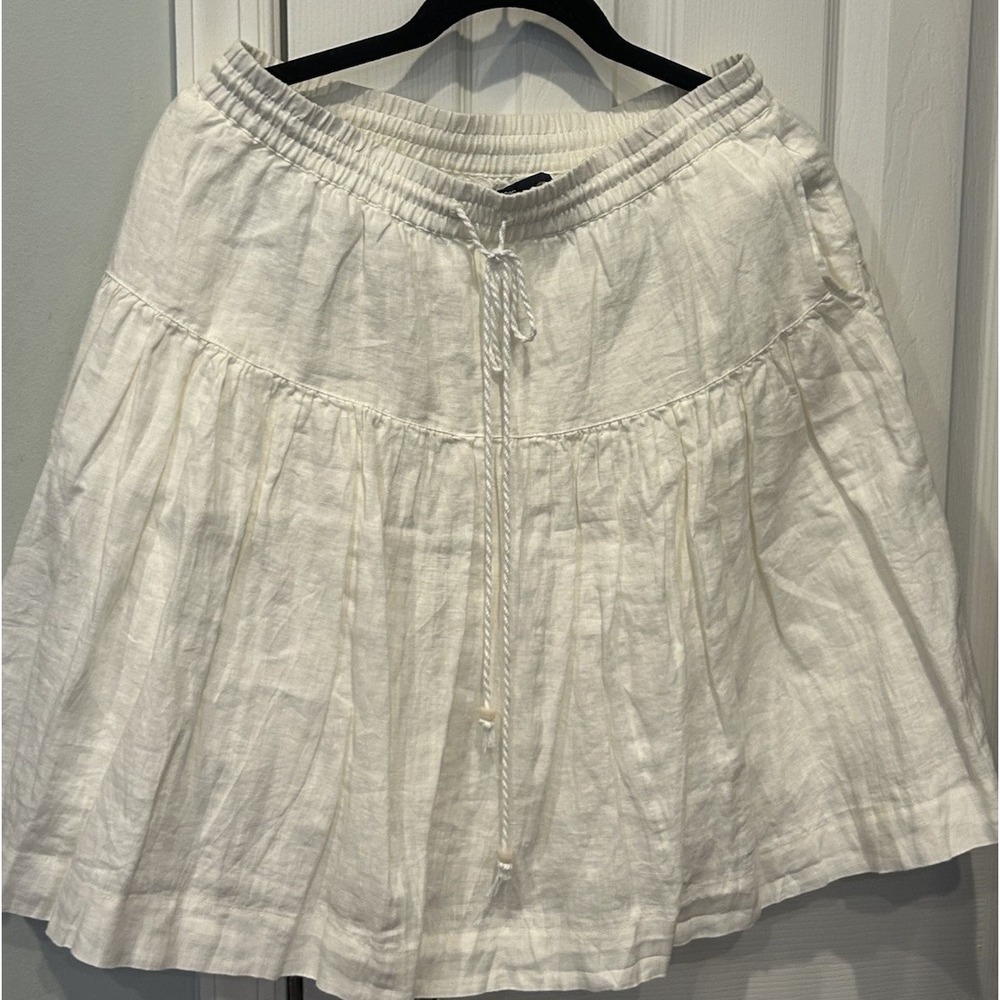GAP Linen Tiered Mini Skirt Elastic Tie Waist Pull on Lined Boho S NWT Ivory